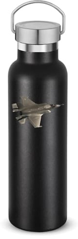 Fighter Jet Graphic F35 Black Stainless Steel Water Bottle Vacuum Insulated Double Wall Travel Bottle Black