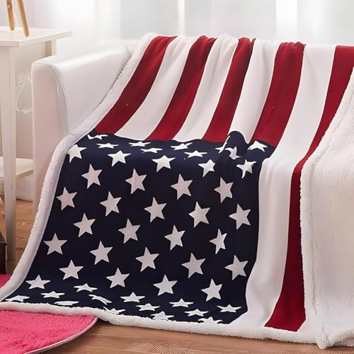 Fleecedecke Usa Flagge Decke 160x220 cm Dicke Comfy Weiche Warme Sherpa Decken für Den Winter Herbst als Outdoor Camping Picknickdecke Sofa überwurfdecke TV Wohnzimmerdecke