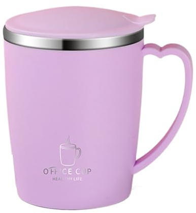 ALCXAZS Portable Size Mug with Multiple Color Options and Heart-Shaped Handle Leak-Proof Lid Stainless Steel Mug with Lid Cups, Pink