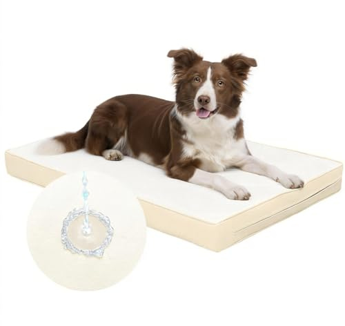 Orthopädisches Hundebett Grosse Hunde, Wasserdicht Kunstleder Hundekissen | 119x73cm, Abnehmbare Hundematratze für große Hunde, Komfortable & Kühlende Hundematte für Innen- und Außenbereich, Beige