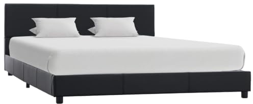Tonture Modernes Bettgestell Schwarz Kunstleder 140x200 cm, MDF-Rahmen, Polsterbett mit Kopfteil, Schlafzimmer Möbel