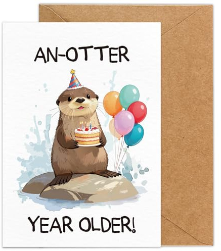 WenmthG GeburtstagsKarte mit Umschlag - AN-OTTER YEAR OLDER! - Lustige Otter-Geburtstagskarten im A6-Format - Geburtstagsgeschenk für Jungen Mädchen Familie Freunde Kollegin