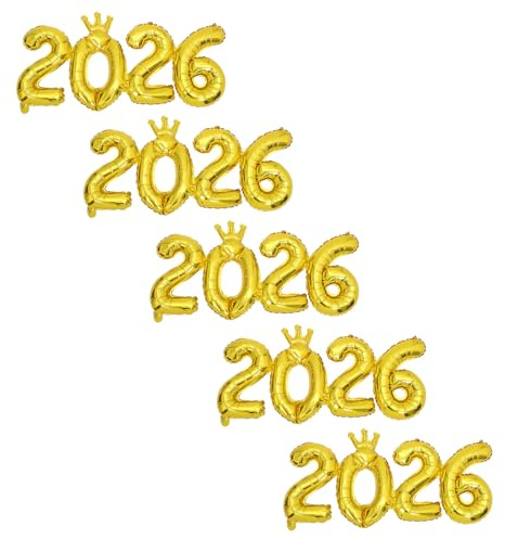LRXIYODE 5 Stück 2026 Folienballons aus Aluminiumfolie Goldene Zahlenballons für Silvesterparty Countdown Deko Fotohintergrund Wiederverwendbar für Indoor Partys