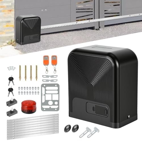 WiFi-Bluetooth-Schiebetorantrieb 370W, Tragfähigkeit 800kg, IP44 wassergeschützt, mit Fernbedienung, Schlüssel, Infrarotsensor und Warnleuchte, elektrischer Türöffner für Gärten, Garagen und Fabriken