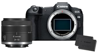 Canon EOS R8 + RF 24-50mm Additional Battery Kit (x2 Batteries) - Mirrorless Digital Camera - 24.2 MP Full-Frame CMOS Sensor - Dual Pixel CMOS AF II - UVC/UAC Compatible