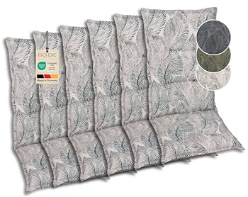 GO-DE Textil Bequeme und attraktive Polsterauflagen für Mittellehner-Gartenstühle (6er-Set, Blattmotiv groß Natur, Mittellehner)