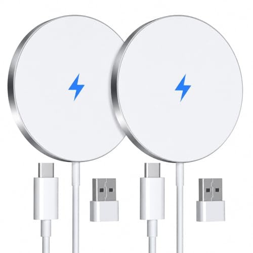 EXW MagSafe Ladegerät im 2er-Pack, 15 W Wireless Charger, magnetisches kabelloses Ladegerät für iPhone 17/16/15/14/13/12 und AirPods 4/3/2/Pro, Starke Magnethaftung, Weiß