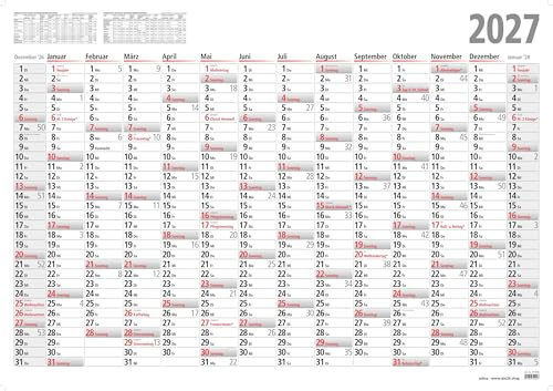 2027 ADINA Wandkalender 100x70 cm – Großer Jahresplaner mit 14 Monaten | Übersichtlicher Familien- & Büroplaner | Poster gerollt