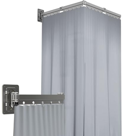 Faltbare Duschvorhangstange mit 180 cm Langem Vorhang(4-fach gefaltet grau)