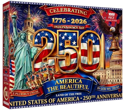 USA 250th Anniversary Puzzles for Adults 1000 Pieces, America 250th Birthday Jigsaw Puzzles, United States Patriotic Holiday Puzzles