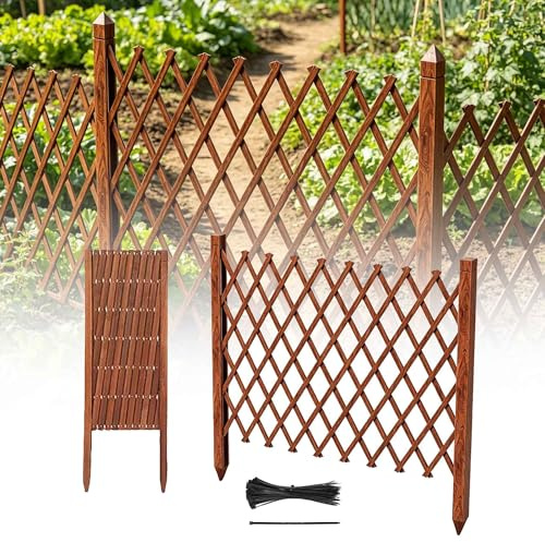 Holz 50 70 90 120 150 180cm Holz Gartenzaun Ausziehbarer Beeteinfassung, Dekorativer Zaun Tierbarriere Für Hunde, Steckzaun Für Garten, Rasen Und Wege(Brown,H120 x L200cm)