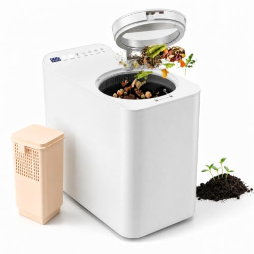 LIFEZEAL Compostiera da Cucina 3L, Compostiera Elettrica con Filtri al Carbone, a Basso Rumore, Autopulente, Timer, Bidone per Rifiuti 5 Modalità, per Cucina, Balcone, Bianco