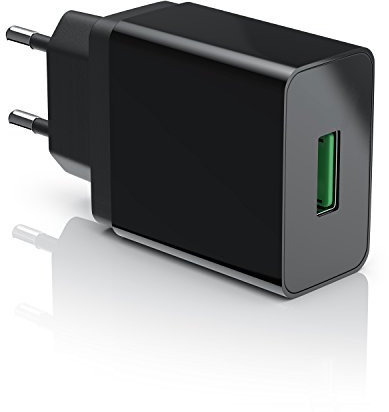 CSL - USB Ladegerät 18W Quick Charge 3.0 - Netzteil mit Schnellladefunktion - Smart Charge Solid Charge intelligentes Laden - geeignet für Handys Smartphones Navis Tablets UVM. - schwarz