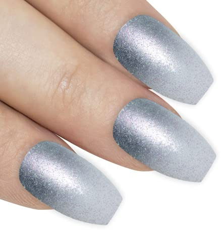 Bling Art Falsche Nägel Silber Gel Ombre Ballerina Sarg 24 Kunstnägel Lange Tipps mit Kleber