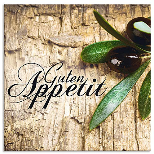 ARTland Spritzschutz Küchenrückwand aus Alu für Küche Herd Spüle 60x60 cm (BxH) mit Motiv Kräuter Olive Guten Appetit Olivenzweig Holzoptik Braun H6ZI