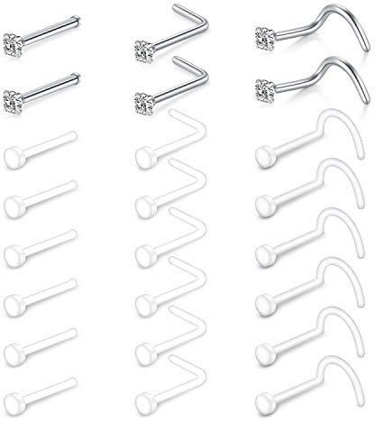 Mayhoop 18G 24 STK Bioflex Nasenring Nasenpiercing Retainer Klar Nasenstecker PTFE Flexibler Kunststoff Nasen Retainers