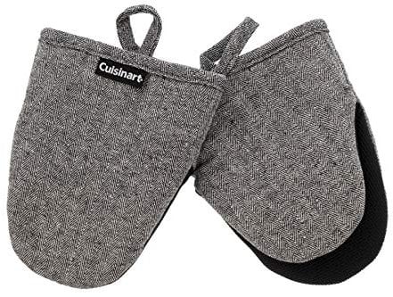 Cuisinart Oven Mitts, 2pk - Heat Resistant Oven Gloves to Protect Hands and Surfaces with Non-Slip Grip and Hanging Loop - Ideal Set for Handling Hot Cookware, Bakeware – Chevron, Black