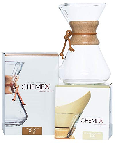 Chemex Lot - Série Classique 10 tasses - Filtres carrés naturels 100 ct - Emballage exclusif