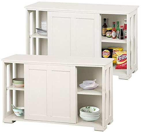 Yaheetech Lot de 2 Buffet de Cuisine avec Porte Coulissante Buffet de Chambre Petit Bahut Commode Bas Meuble TV Armoire de Rangement pour Salon Chambre Bureau 106,7 x 33 x 63 cm Blanc