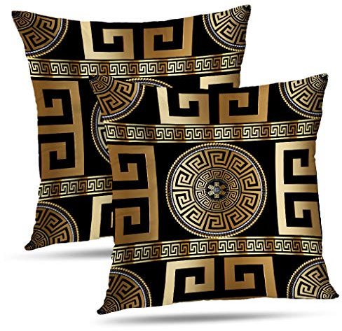 Tyfuty Set von 2 griechischen Key-Überwurf-Kissenbezügen Kissenbezüge Moderne geometrische griechische Schlüssel Dekor Gold Kissen für Bettwäsche Wohnzimmer Schlafzimmer Büro Sofa Couch 45.7 x 45.7 cm