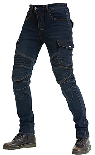 KAISUN Pantalones deportivos para moto, con protectores en las rodillas y las caderas, elásticos, ajustados, vaqueros, resistentes al viento, transpirables (azul, L)