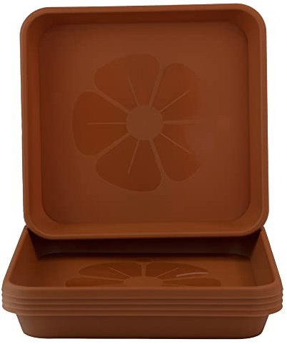 Home Garden Ornaments Plant Pot Saucers Square – 5 Pack Plastic Drip Trays for Indoor & Outdoor Use (Terracotta Colour, 19 cm / 7.5 inch)
