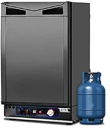 Smad Camping Gas Kühlschrank 12V 230V, 40L, 0-10℃, Leiser Absorber Wohnmobil Kühlschrank für Auto, Büro und Schlafzimmer, Wendetür, Schwarz