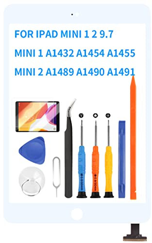 Per iPad Mini 1 2 1ST 2ND Generazione Schermo Parti di Ricambio Mini1 A1432 A1454 A1455 Mini2 A1489 A1490 A1491 Touch Screen Digitizer Sensore Vetro Kit con Vetro Temperato +Strumenti (Bianco)