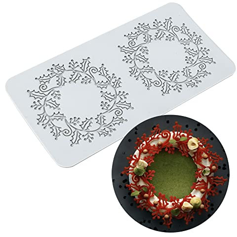 Molde de encaje para tartas, moldes para fondant de encaje, moldes de silicona para decoración de tartas, 2 agujeros Coronas navideñas