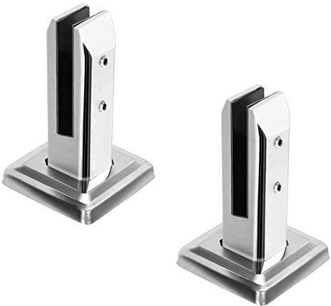 YORKING 2PCS Swimming Pool Clamp Floor Standing Stairs Railing Clip Stainless Steel Square Glass Spigot for Balcony Balustrade, 8mm-12mm Glass, Silver