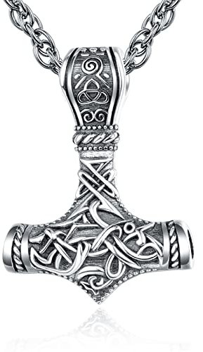 KINGWHYTE Thor Hammer Talisman Halskette 925 Sterling Silber Wikingerketten Nordische Vintage Anhänger Wikinger Mjolnir Amulett Schutzschmuck Geschenke für Männer