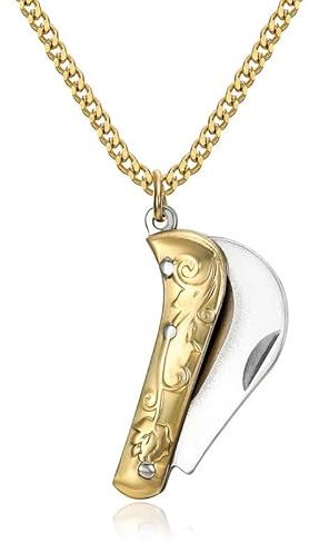 BOBIJOO JEWELRY - Pendant Necklace Gypsy Mini Serpette Knife Gold and Silver Brass Stainless Steel Chain