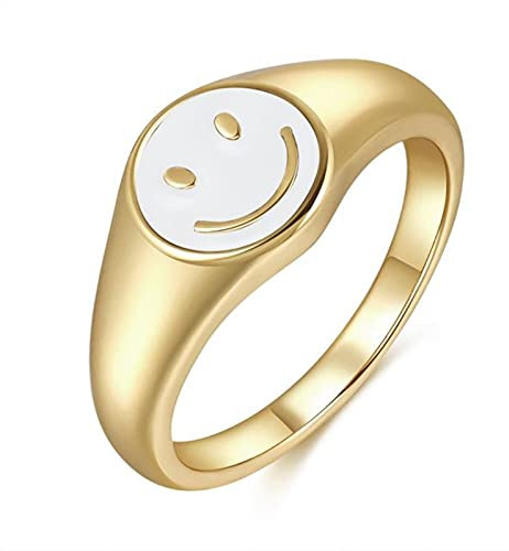 Wdhybwcx Mode Luxus Lächeln Emaille Dicker Ring Frühling Feiner Schmuck Weiß Schwarz Rosa Smiley Ring Frauen Mädchen Schmuck 8,5