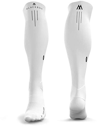 BLACKROX Astropreform Sport-Kompressionsstrümpfe - Vergleichssieger, Ideal für Lauf- und Fußballtraining - Unisex, Förderung der Durchblutung - Lang, Weiß-SIMPLIARY, Größe S-M