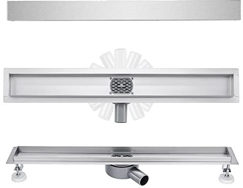 Duschrinne 70 cm Sehr Flach Befliesbar 360 Grad Edelstahl Bodenablauf Siphon mit Geruchsstop Größen 30cm -100 cm Ablaufrinne für Badezimmer Duschablauf Komplettset