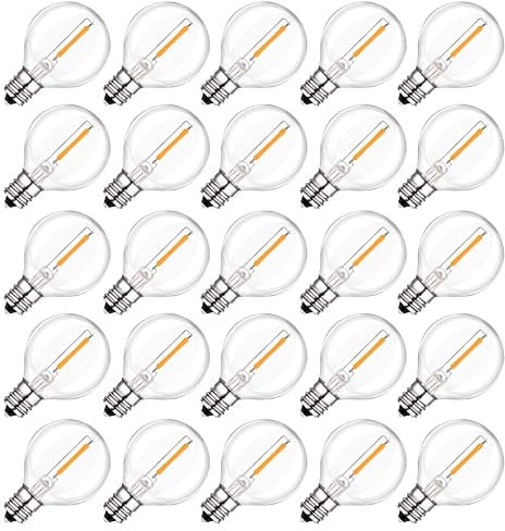 Spacelumen 25 Pack G40 LED Light Bulbs Replacement, 1W E12/C7 Small Screw Base Socket Light Bulb,2200K Warm White Globe Edison Bulbs for Indoor Outdoor String Lights