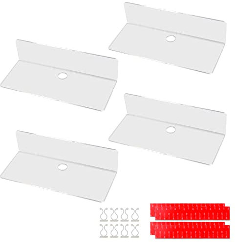 efuturetime® 4PCS Wandregal Transparent Acryl, 23 * 9.5cm, Schwimmende Wandregale, Schweberegal Ohne Bohren mit 8 Kabelclips, Displayregal Wand, Mini Regal für Büro, Bad, Küche, Schlafzimmer