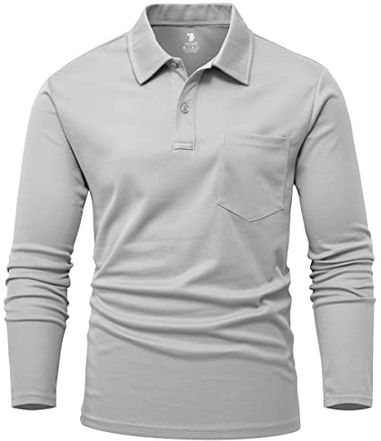 Rdruko Mens Long Sleeve Golf Polo Shirts with Chest Pocket | Button Neck Polos Breathable Quick Dry Smart Casual Tops Outdoor Stretch Fit Work Hiking Camping Tennis T Shirt