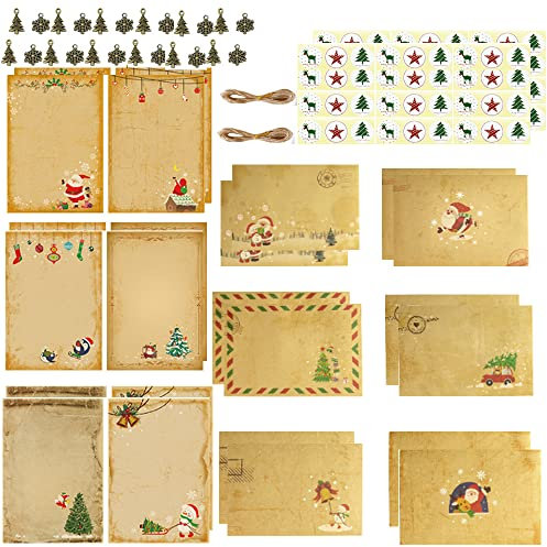 Weihnachts Briefpapier mit Umschlag Set 24 Stück Weihnachten Briefpapier Mit Vintage Briefpapier Weihnachten Umschlag Hanfseil WeihnachtsgrüßE Karten Weihnachten Blanko GrußKarten Set