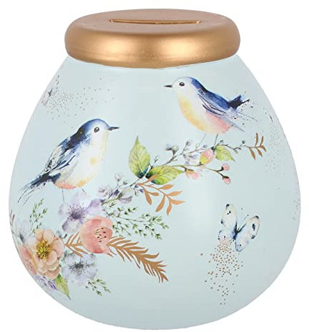 Pot of Dreams Hand Painted Sparrow & Flowers Save And Smash Handcrafted Pink Color Ceramic Money Box Piggy Bank | Decorative Gift for Centrepiece living room & Bedroom