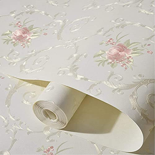 Floral Wallpaper Peel and Stick Vintage Non-Woven 3D Embossed Damask Flower Wallpaper Removable Self Adhesive Contact Paper Decorative Paper for Bedroom Living Room Wall Covering 20.8 x 197