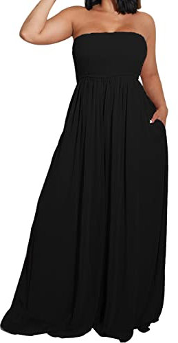 OUMSHBI Jumpsuit Damen Kurz Ohne Träger für Hochzeit Plissee Einfarbig Ärmelloser Latzhosen Locker Casual Playsuit Romper Bequeme Arbeitshose Lang Festlich Einteiler Arbeitsoverall Damen