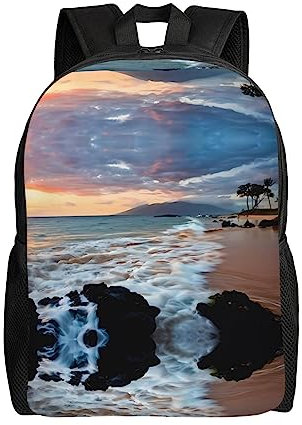 BHCASE Strand Maui Hawaii Sonnenuntergang Meer Wellen Wolken Rucksack :>> Robust und verschleißfest, modisch und leicht, lässig, minimalistisch für Männer und Frauen, Schwarz , One size