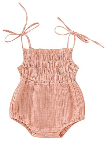 DYKeWei Neugeborenes Baby Mädchen ärmellose solide Leinen Strampler Sling rückenfreie Overall Outfits Baby Musselin Kleidung (Pink, 0-3 Months)