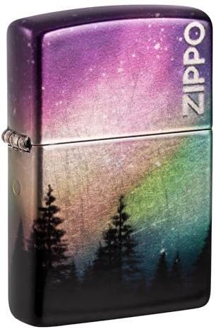 Zippo Windproof Lighter, Colourful Sky Design – 540° Tumbled Chrome – Refillable, Reusable, Windproof Design – Comes in Gift Box – Made in USA