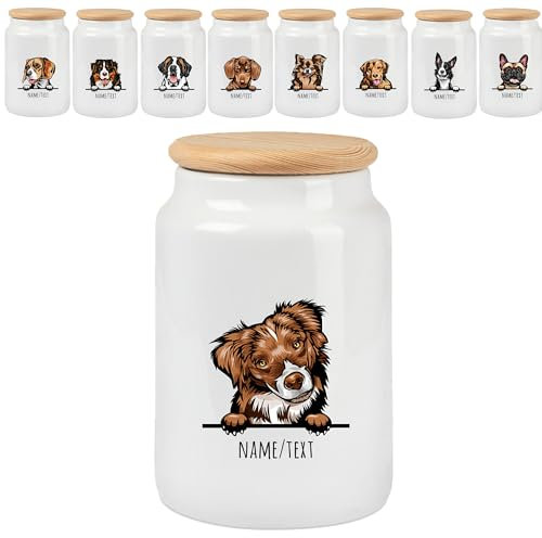 Tierisch-tolle Geschenke Keramik Leckerlidose für Hunde mit Motiv und Namen zum selbst gestalten (über 70 Rassen verfügbar) | Perfekte Aufbewahrung für Leckerlis und Keks