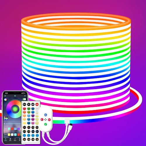segrass 20m Neon Led strip Fernbedienung/APP Steuerung, IP65 wasserdichte flexible Neon LED Lichtband, 24V Rgb LED band Neon Lichterkette, anwendbar auf Schlafzimmer, Raum und Außendekoration