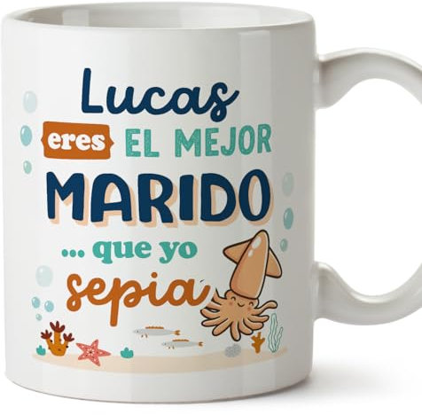 MUGFFINS Tazas Personalizadas para MARIDO/ESPOSO - En Español - Mejor que yo Sepia - 11 oz / 330 ml - Regalo personalizable original y divertido