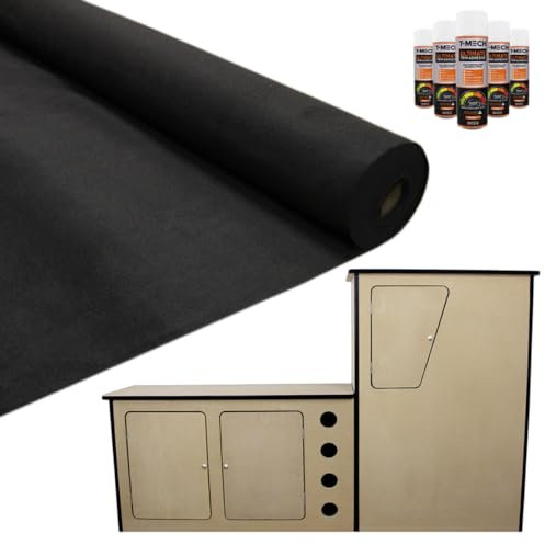 Wohnwagen Küche T4 & 11m² Auto-Verkleidung Schwarz im Set Camper Van Wohnwagen Reisemobil Caravan Küchenzeile Autoteppich Innenverkleidung inklusive Kleber