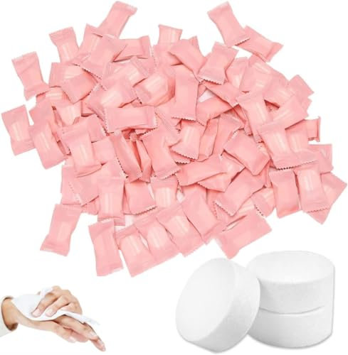 QHFlashbuy Jetables Compressées Serviettes,100 Pièces Serviettes Compressées Magique,Mini Lingettes Douces Portable Non-Tissé Serviette de Voyage pour Maison,Camping,Randonnée,Sports de Plein Air